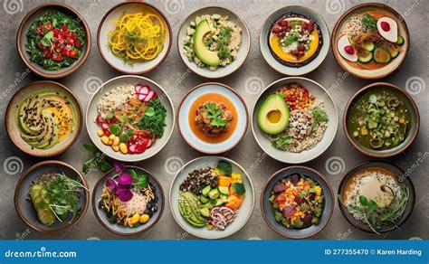 Variedad de platos vegetarianos coloridos y apetitosos