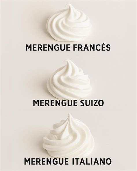 Infografía comparativa entre merengue italiano y merengue suizo, incluyendo pasos clave y temperaturas.