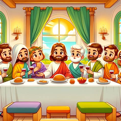Ilustración de la Última Cena, con Jesús partiendo el pan
