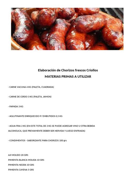 Proceso artesanal de elaboración de chorizos criollos