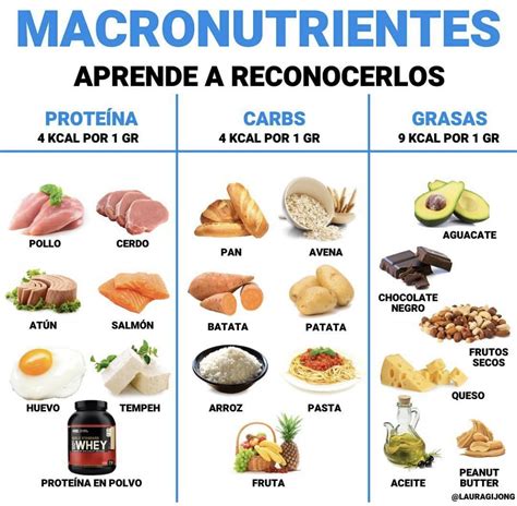 Tabla o diagrama con ejemplos de alimentos ricos en proteínas y carbohidratos para el crecimiento muscular