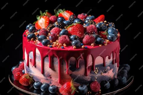 Tarta de frutas decorada con fresas, kiwis y arándanos