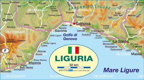 Mapa de Italia destacando la región de Liguria