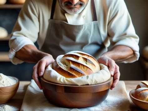 Fotografía de un instructor profesional trabajando con masa madre en una cocina artesanal