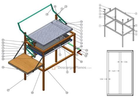 Diagrama de una parrilla modular con diferentes accesorios