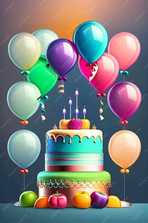 Ilustración de un mural de cumpleaños con pastel, globos y nombre personalizado