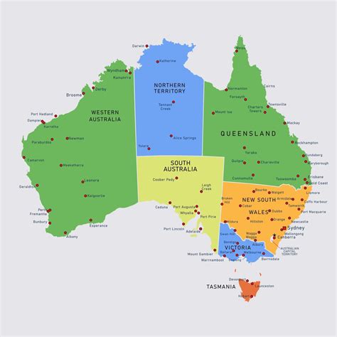 Mapa de Australia con zonas resaltadas donde se encuentran tiendas de productos internacionales