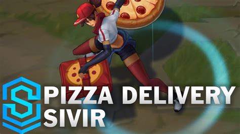Captura de pantalla de la skin Pizza Sivir montando su motocicleta repartidora