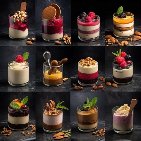 Variedad de postres de frutilla con diferentes texturas y decoraciones