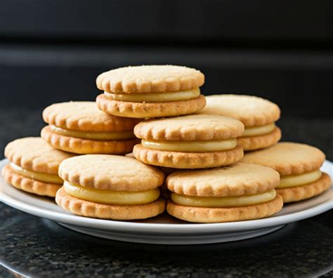 Galletas rellenas de crema de limón dispuestas en un plato