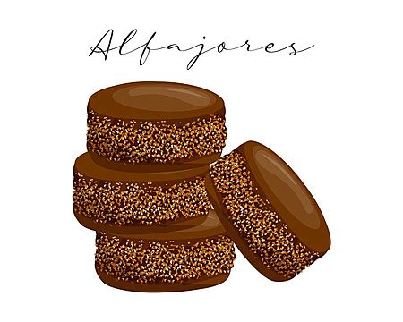 Ilustración de un tridente para alfajores sujetando un alfajor mientras se sumerge en chocolate derretido.