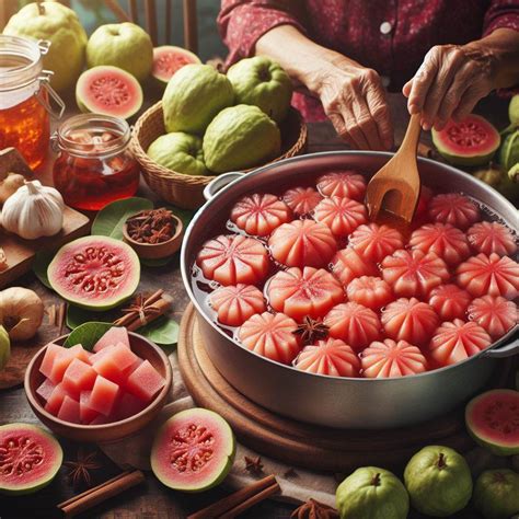 Esquema visual del proceso de cocción del dulce de guayaba y su paso por refrigeración