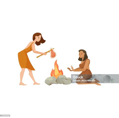 Ilustración de gauchos cocinando carne en estacas sobre fuego abierto en la pampa
