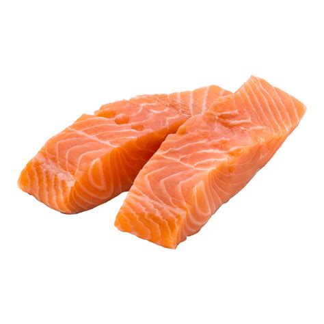 Variedad de presentaciones de salmón: filete, porciones, entero.