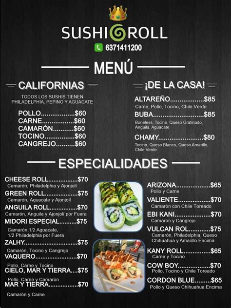 infografía que muestra la variedad de categorías del menú: rolls, gohan, sushi burgers y appetizers