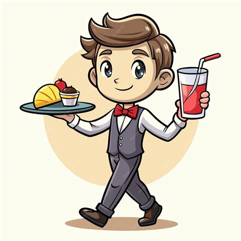 Ilustración de un camarero sirviendo con una bandeja equilibrada