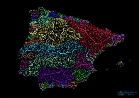 Mapa biogeográfico de la Península Ibérica destacando las cuencas fluviales y la distribución de endemismos