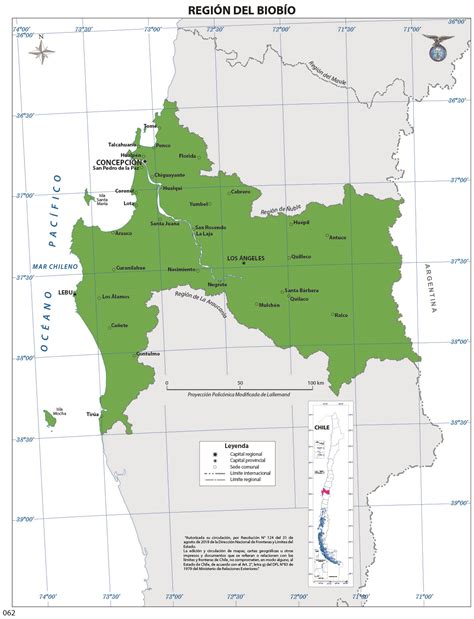 Mapa de la región del Biobío, Chile, resaltando la ubicación del Fuerte de Nacimiento donde ocurrió el suceso histórico.