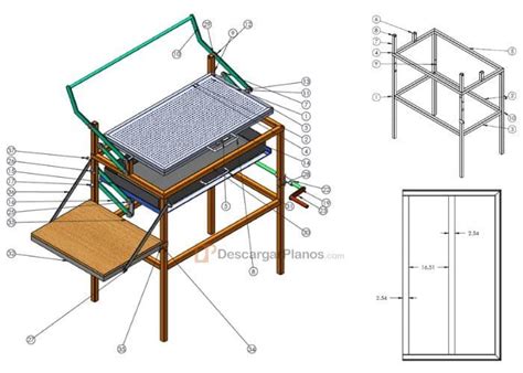 Esquema de configuración de una parrilla protegida bajo una carpa o toldo resistente al agua