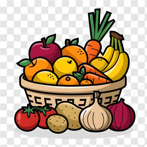 Ilustración de una cesta con frutas y verduras frescas de temporada españolas