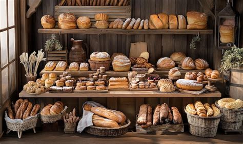 panadería con variedad de panes y pasteles decorados con mantequilla