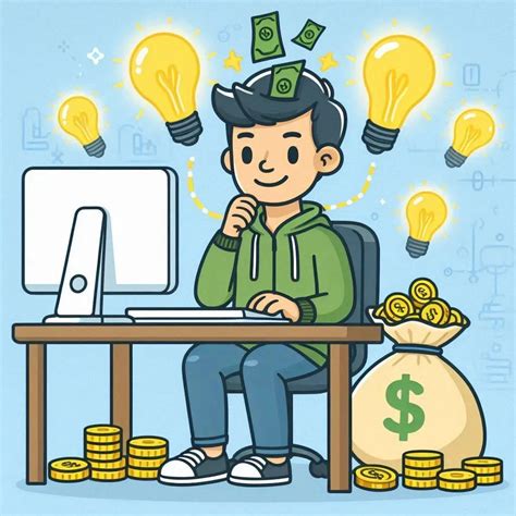 Ilustración de un emprendedor trabajando en su negocio, rodeado de clientes satisfechos