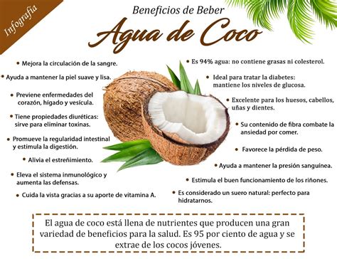 infografía con los beneficios nutricionales del agua de coco