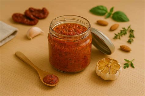 Pesto rojo siciliano con tomates secos y almendras.