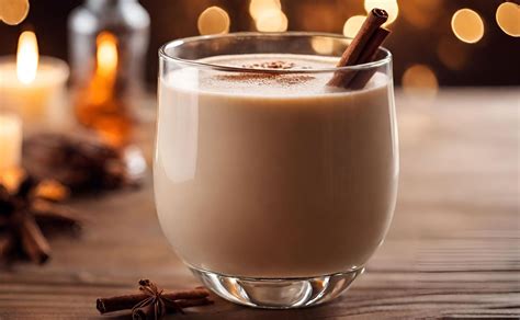 Fotografía de un vaso de Cola de Mono servido con un trozo de pan de pascua, decorado con canela.