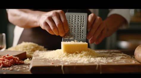 Persona rallando queso en un rallador manual sobre una tabla de cortar