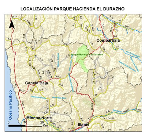 Mapa del parque Hacienda El Durazno y su ubicación.