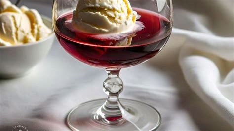 Foto temática de un postre de gelatina de vino con helado