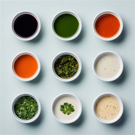 Variedad de salsas de yogur en pequeños cuencos