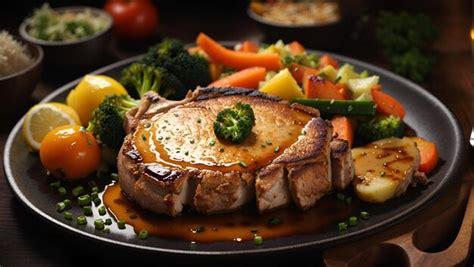 Plato de escalopas de pavo doradas servidas con una guarnición de verduras frescas y limón.