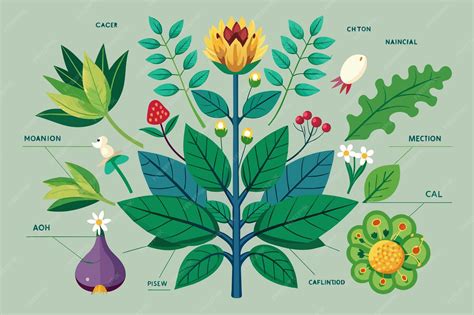 Esquema botánico de la planta de melisa con sus hojas, flores y tallos