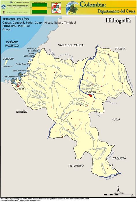 Mapa hidrográfico de la región de Chinchiná y el río Cauca