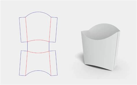 Esquema técnico de una plantilla de caja para patatas fritas (dieline)