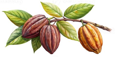 Ilustración de un árbol de cacao y habas de cacao