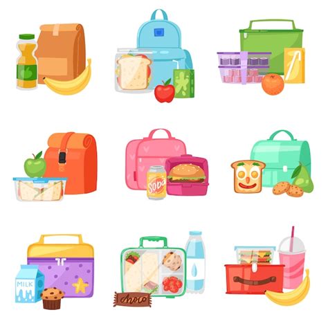 Ilustración de una lonchera escolar con opciones saludables