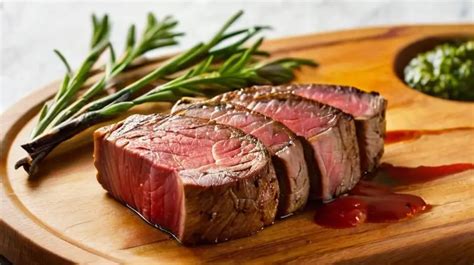 Fotografía de un delicioso filete de lomito de res a la parrilla con acompañamientos.