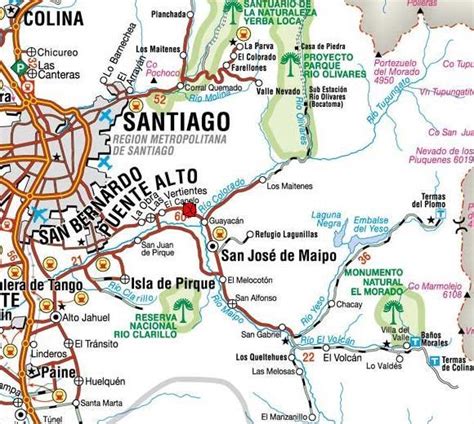 Mapa de ubicación del Cajón del Maipo y la ruta hacia el sector del Estero El Manzano
