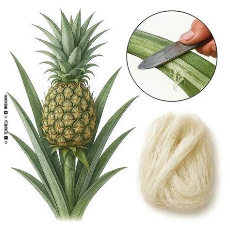 Esquema del proceso de transformación de la hoja de piña en fibra textil y biopolímeros