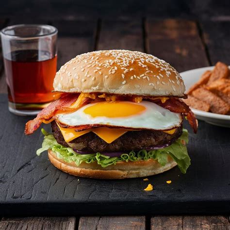Tocino crujiente y huevo frito para hamburguesa