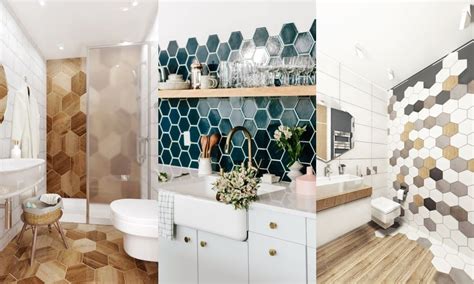 Baño con azulejos hexagonales en blanco y negro.