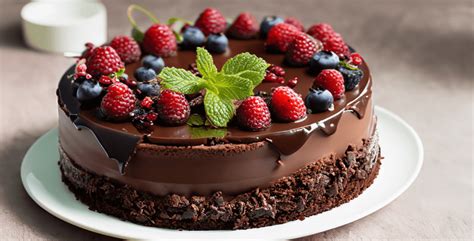 Foto de pastel de chocolate Abuelita sin horno decorado con frutos rojos y menta