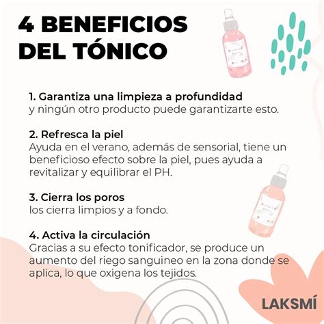 Esquema explicativo de los beneficios del Tónico Aclarante: control de acné, reducción de manchas y renovación celular.