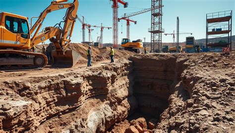 Ilustración del proceso de excavación y marcado para la base del horno