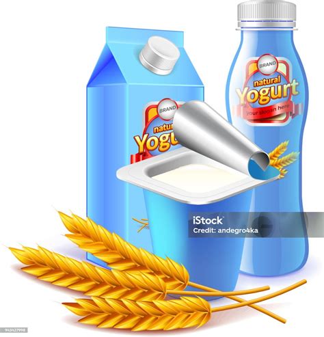 Ilustración de envases de yogurt con cereales de diferentes marcas