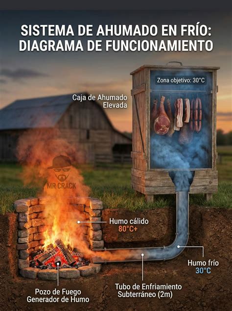 Esquema explicativo del proceso de ahumado en frío frente al ahumado en caliente.