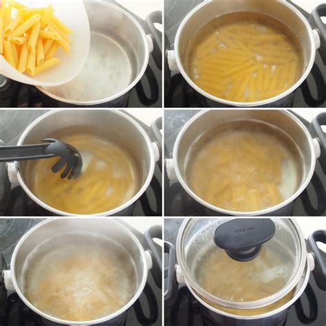 Esquema de preparación paso a paso: cocción de la pasta, elaboración de la bechamel y ensamblaje final.